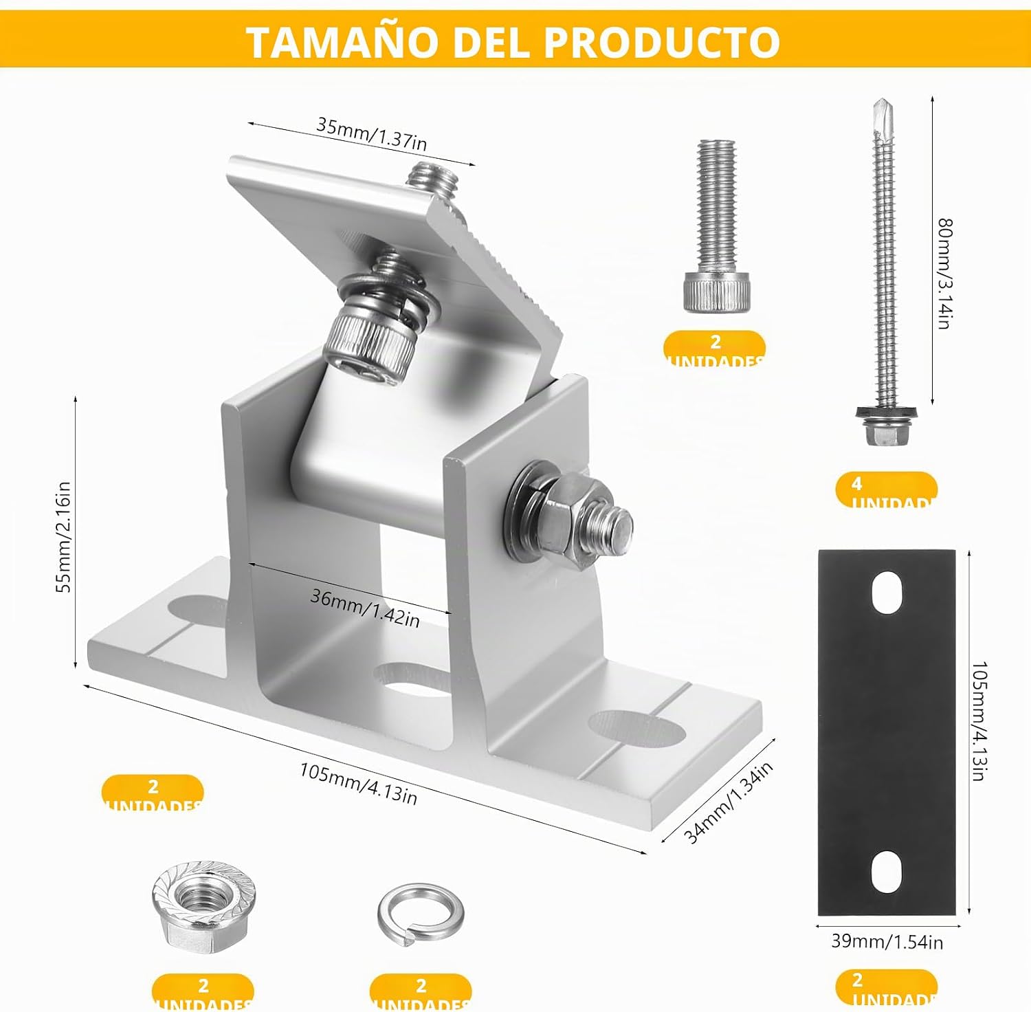 2 soportes paneles solares ajustables 10-60° montaje vehículos recreativos | Soportes regulables con accesorios, aptos para paneles y módulos solares de vehículos recreativos - Imagen 2