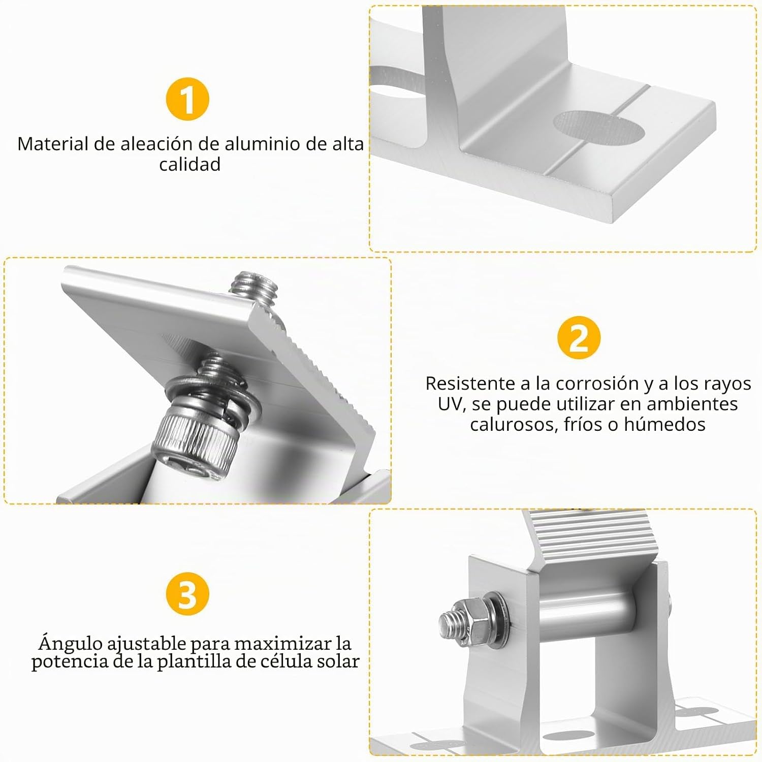 2 soportes paneles solares ajustables 10-60° montaje vehículos recreativos | Soportes regulables con accesorios, aptos para paneles y módulos solares de vehículos recreativos - Imagen 3