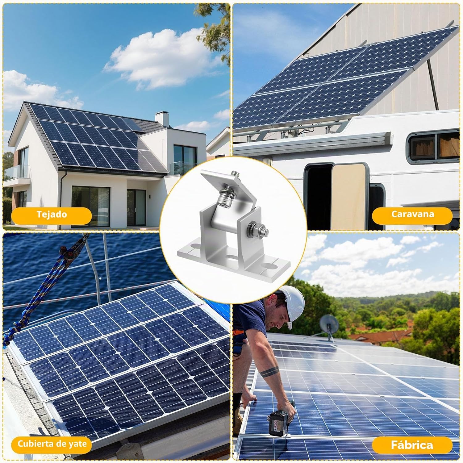 2 soportes paneles solares ajustables 10-60° montaje vehículos recreativos | Soportes regulables con accesorios, aptos para paneles y módulos solares de vehículos recreativos - Imagen 5