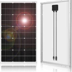 DOKIO Panel Solar 100W 12V Monocristalino Alta Eficiencia Robusto | Ideal para Autocaravana, Vivienda de Jardín, Barco, Casa, Camping