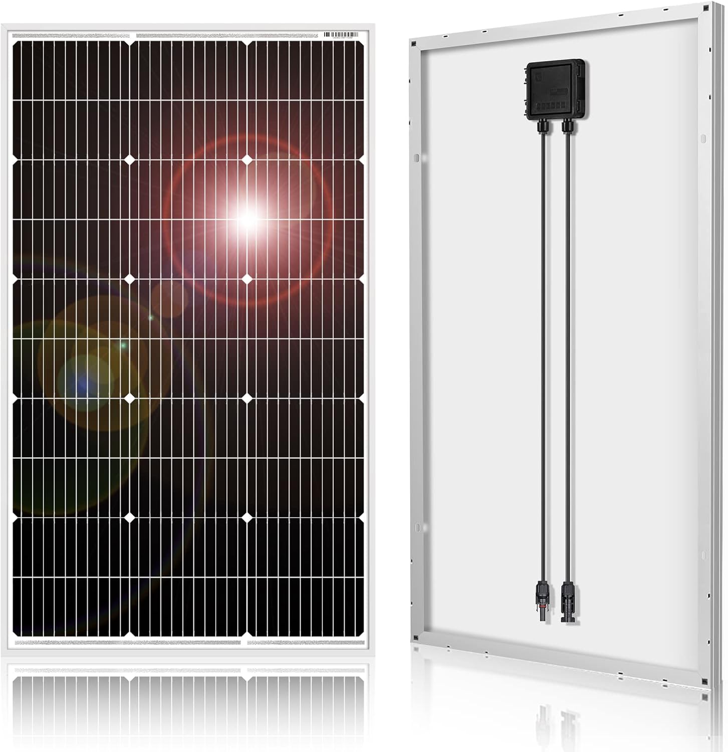 DOKIO Panel Solar 100W 12V Monocristalino Alta Eficiencia Robusto | Ideal para Autocaravana, Vivienda de Jardín, Barco, Casa, Camping