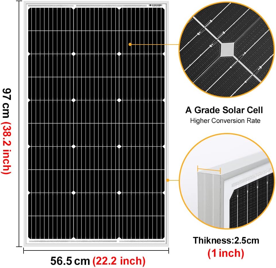 DOKIO Panel Solar 100W 12V Monocristalino Alta Eficiencia Robusto | Ideal para Autocaravana, Vivienda de Jardín, Barco, Casa, Camping - Imagen 3