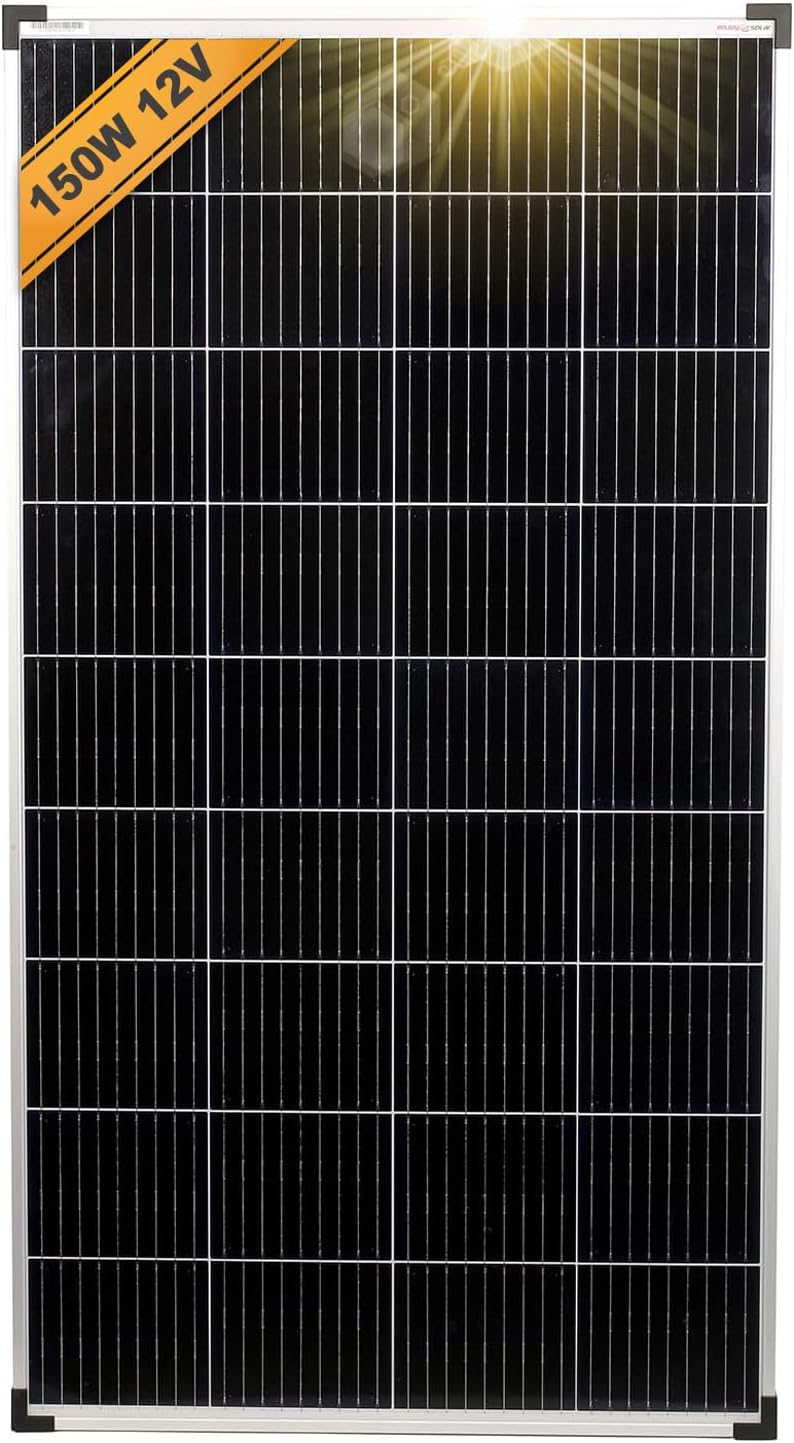enjoy solar® Panel Solar Monocristalino 150W 12V, PERC 9BB – Ideal para autocaravanas, instalaciones en balcones, casas de jardín y embarcaciones