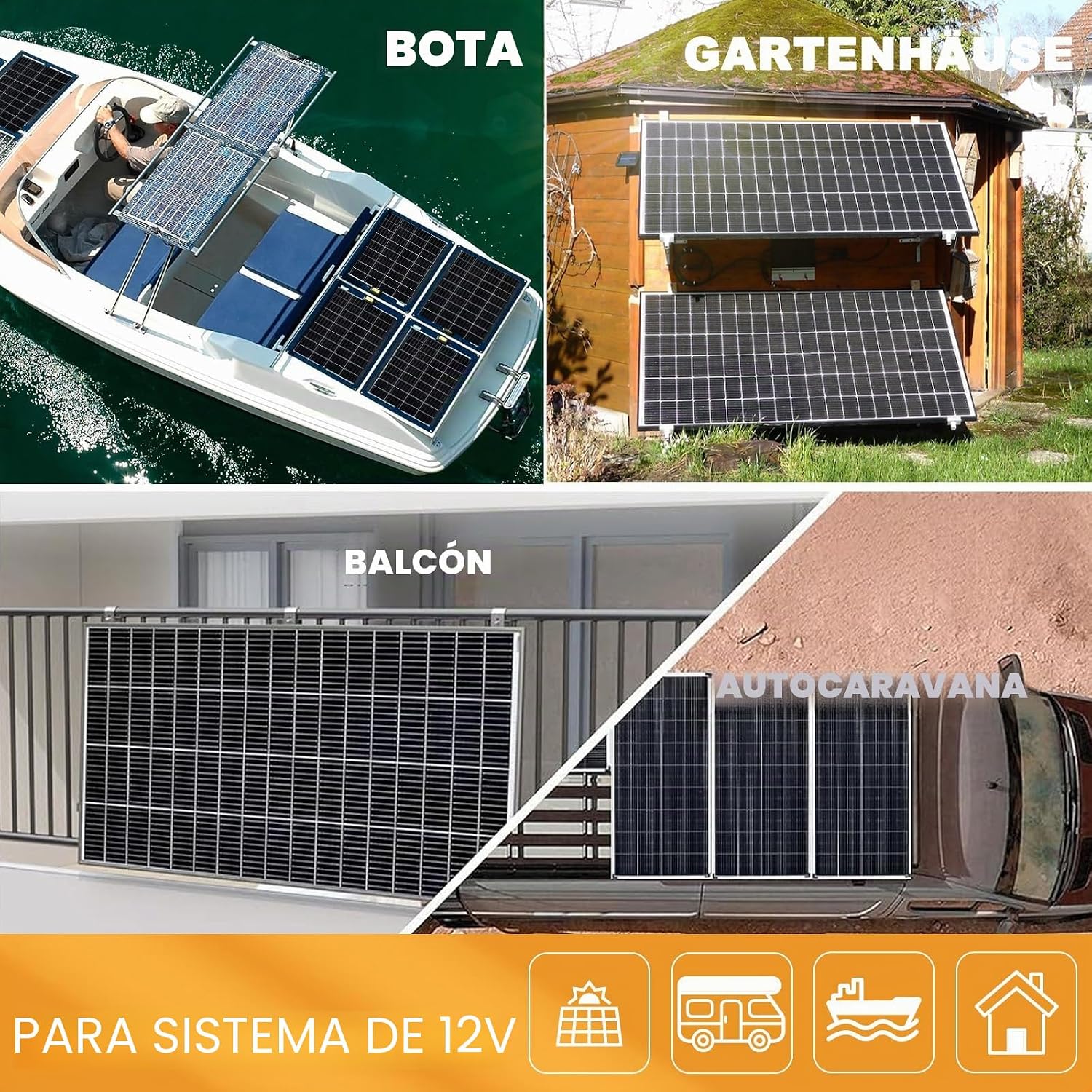 enjoy solar® Panel Solar Monocristalino 150W 12V, PERC 9BB – Ideal para autocaravanas, instalaciones en balcones, casas de jardín y embarcaciones - Imagen 2