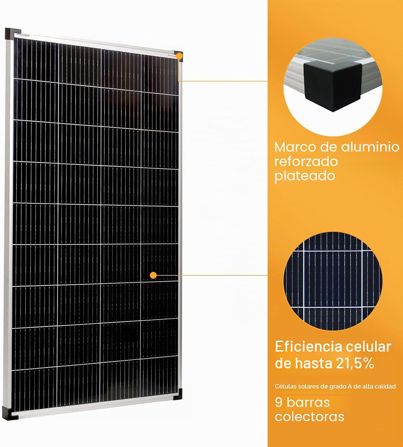 enjoy solar® Panel Solar Monocristalino 150W 12V, PERC 9BB – Ideal para autocaravanas, instalaciones en balcones, casas de jardín y embarcaciones - Imagen 3