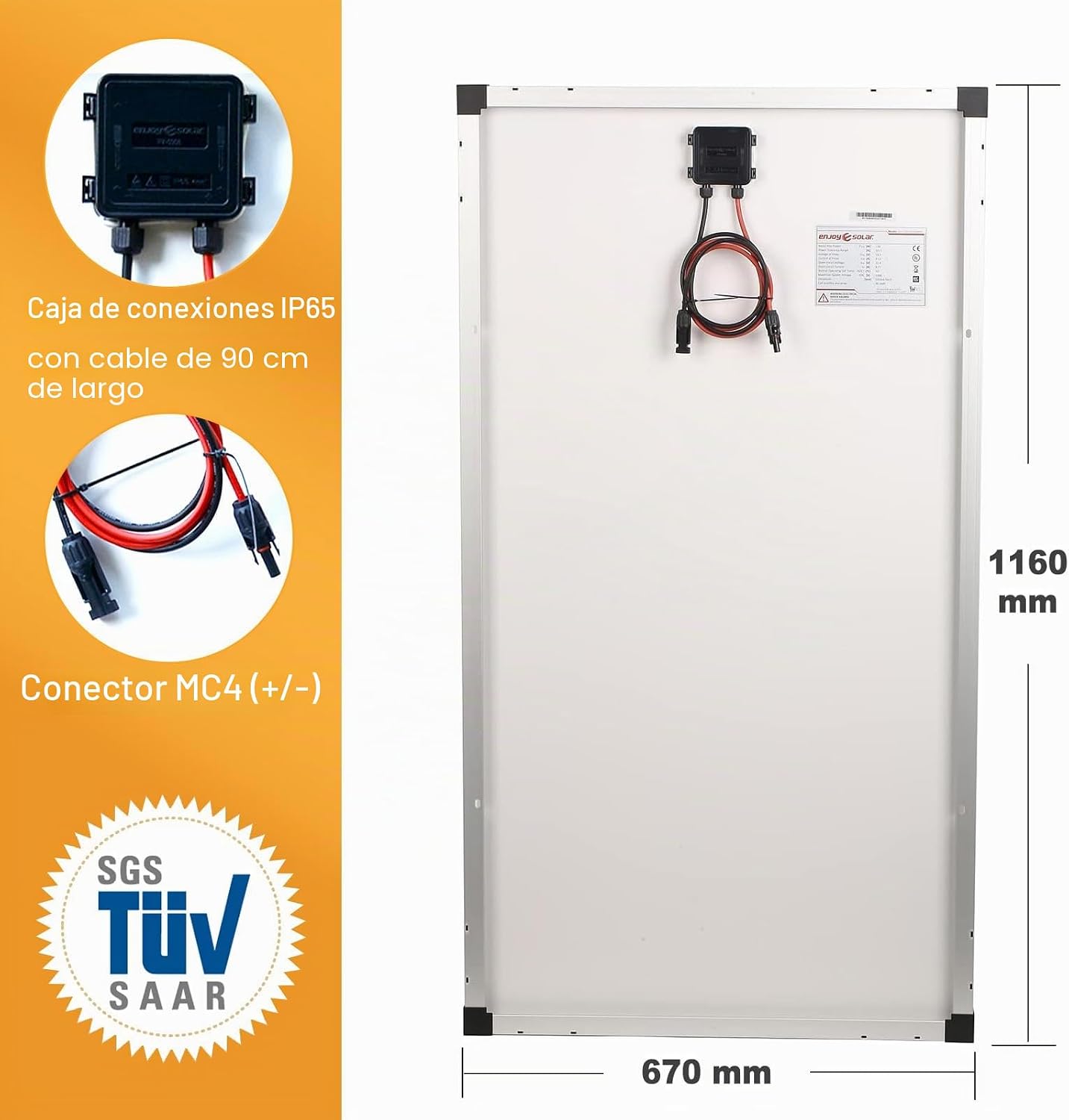 enjoy solar® Panel Solar Monocristalino 150W 12V, PERC 9BB – Ideal para autocaravanas, instalaciones en balcones, casas de jardín y embarcaciones - Imagen 5